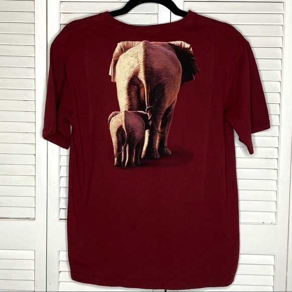 Vintage 2000s Y2K THE MOUNTAIN Dark Red Wild African Elephant Cotton T-Shirt XL - Picture 3 of 5
